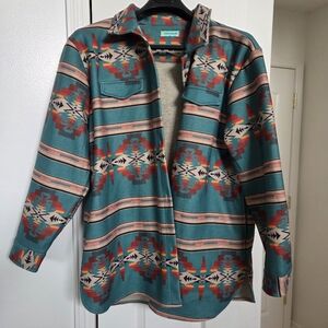 ​Sunshine & Roeos Southwestern Aztec Print Shacket Teal Orange Plus Size 2XL